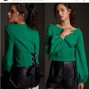 Anthropologie Maeve Tie-Back Ponte Pullover Long Sleeve Blouse Top Green Size M